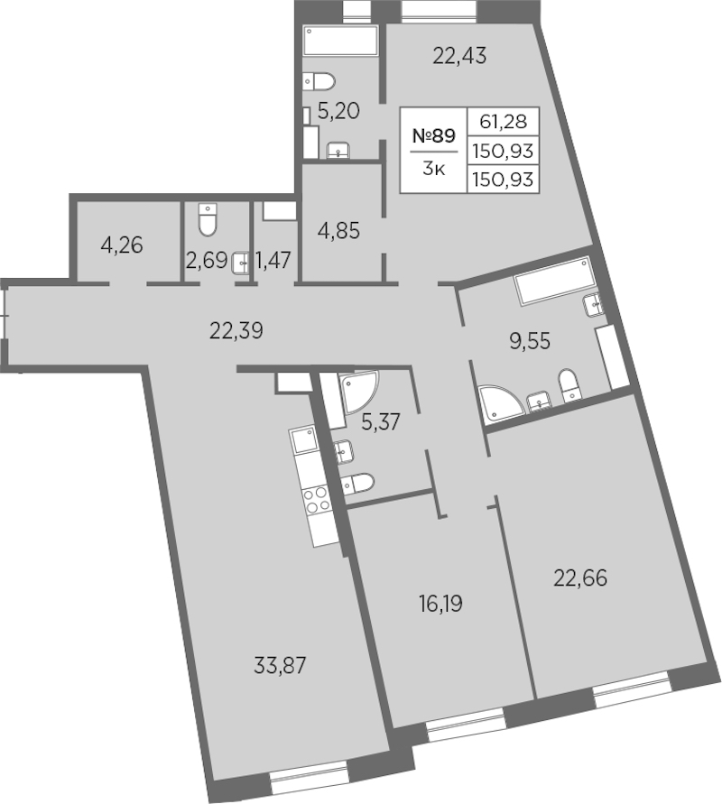 3-комнатная квартира 150.93 м², 4/7 эт., ЖК «Северная Корона»